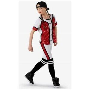 WEISSMAN SMALL CHILD RED AND WHITE HIP HOP BASEBALL DANCE COSTUME